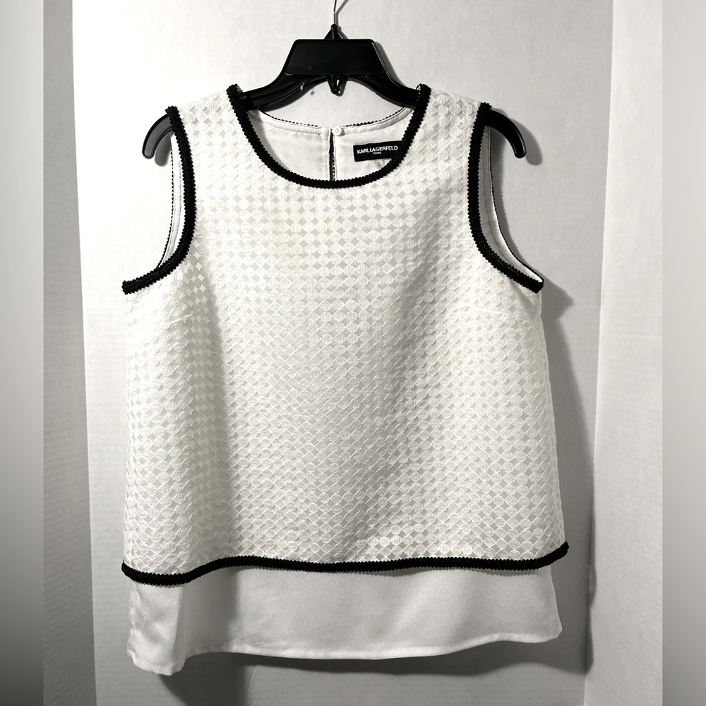 KARL LAGERFELD PARIS size large sleeveless embroidered sheer layered top.